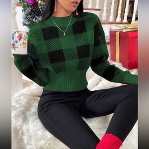 SHEIN Green and Black Checkered Sweater Size S